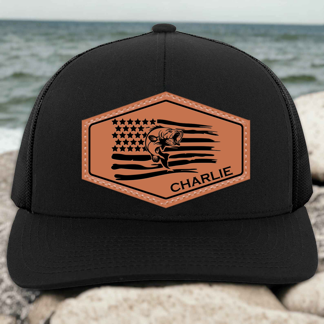 Personalized Fisherman Hat leather patch hat, alternate view 3