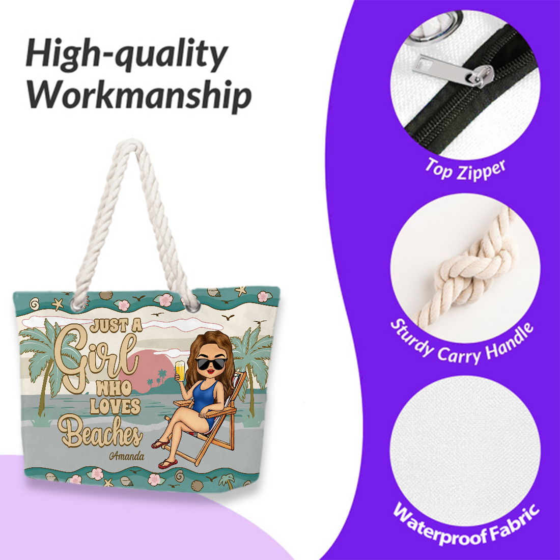 Personalized Just A Girl Who Loves Beaches beach bag, alternate view 3