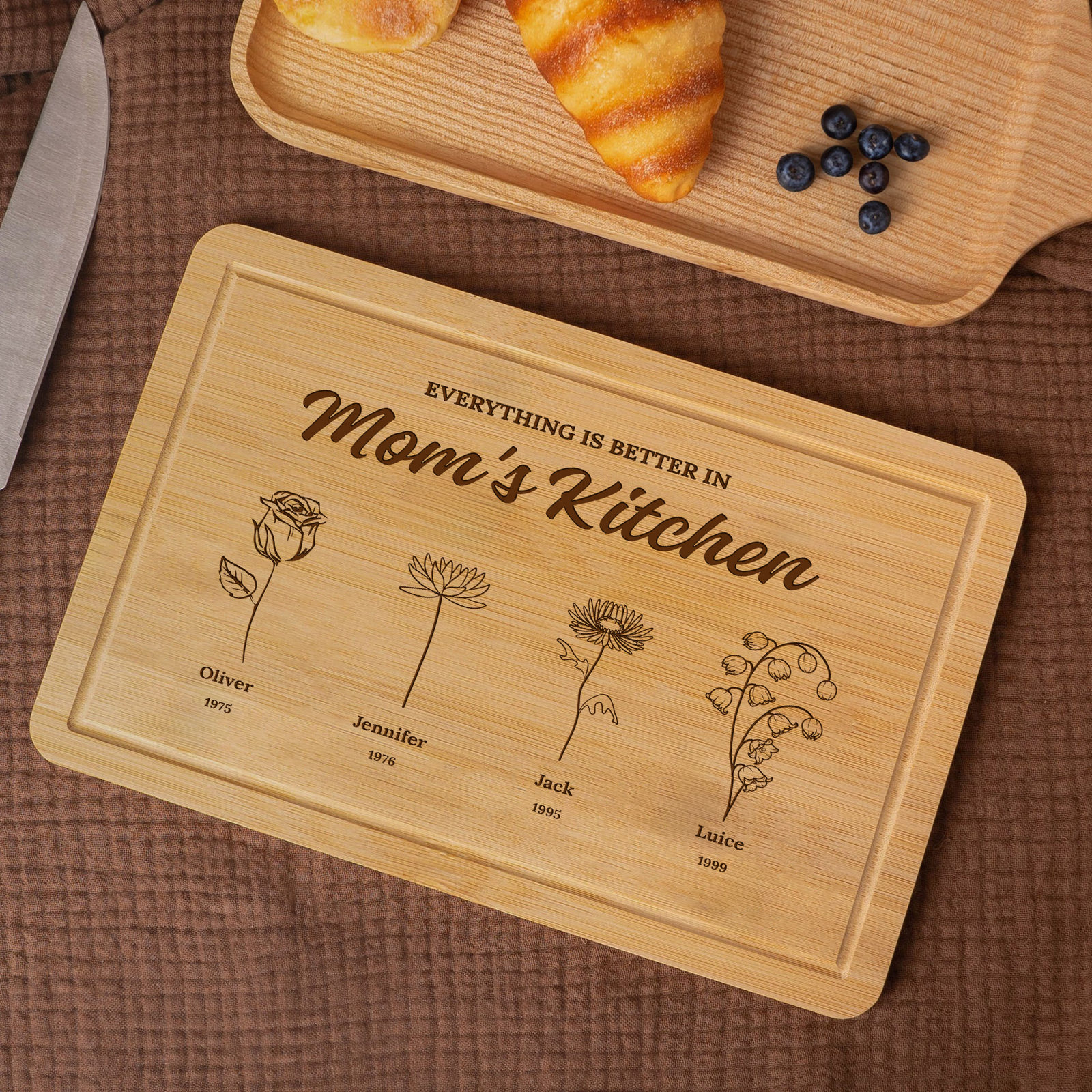 Everything Is Better In Mom's Kitchen - Personalized Engraved Wooden Cutting Board - Mother's Day Gift for Grandma, Mom