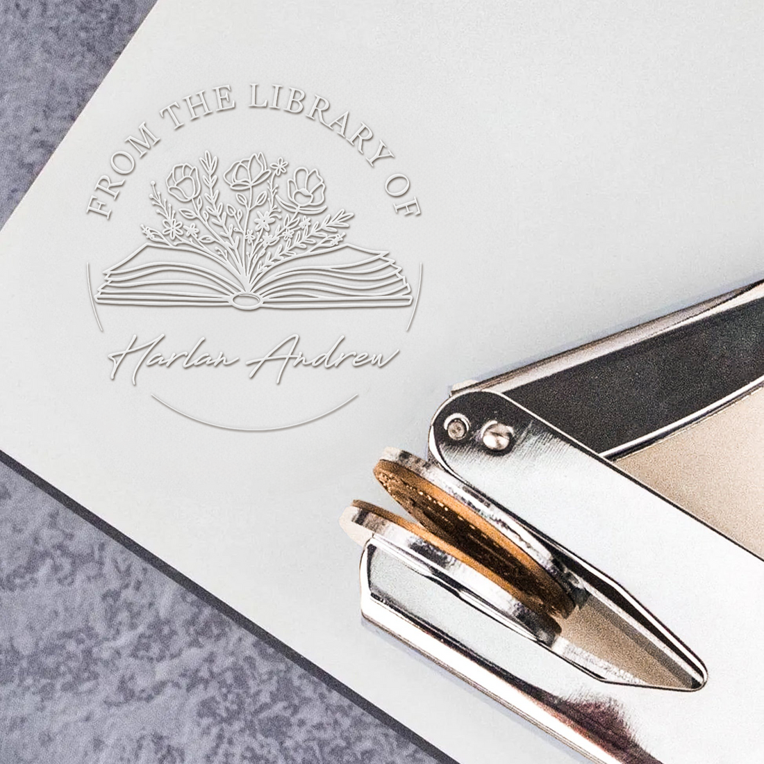 Ex Libris From The Library - Personalized Book Embosser Stamp - Gift For Book Lovers, Librarian, Book Club