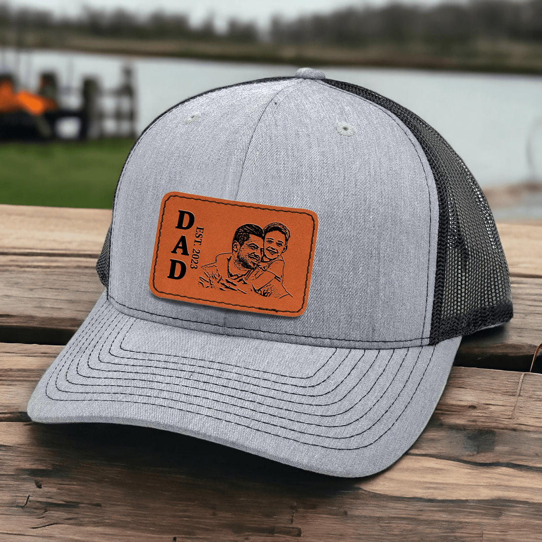 Custom Photo Hat For Dad leather patch hat, alternate view 2