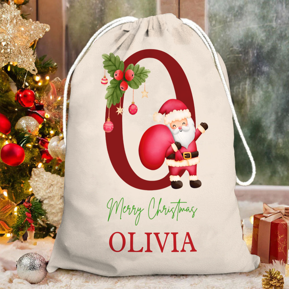 Custom Name & Initial Santa Gift Bag - Personalized Santa Sack - Christmas Gift For Family, Kids, Grandkids