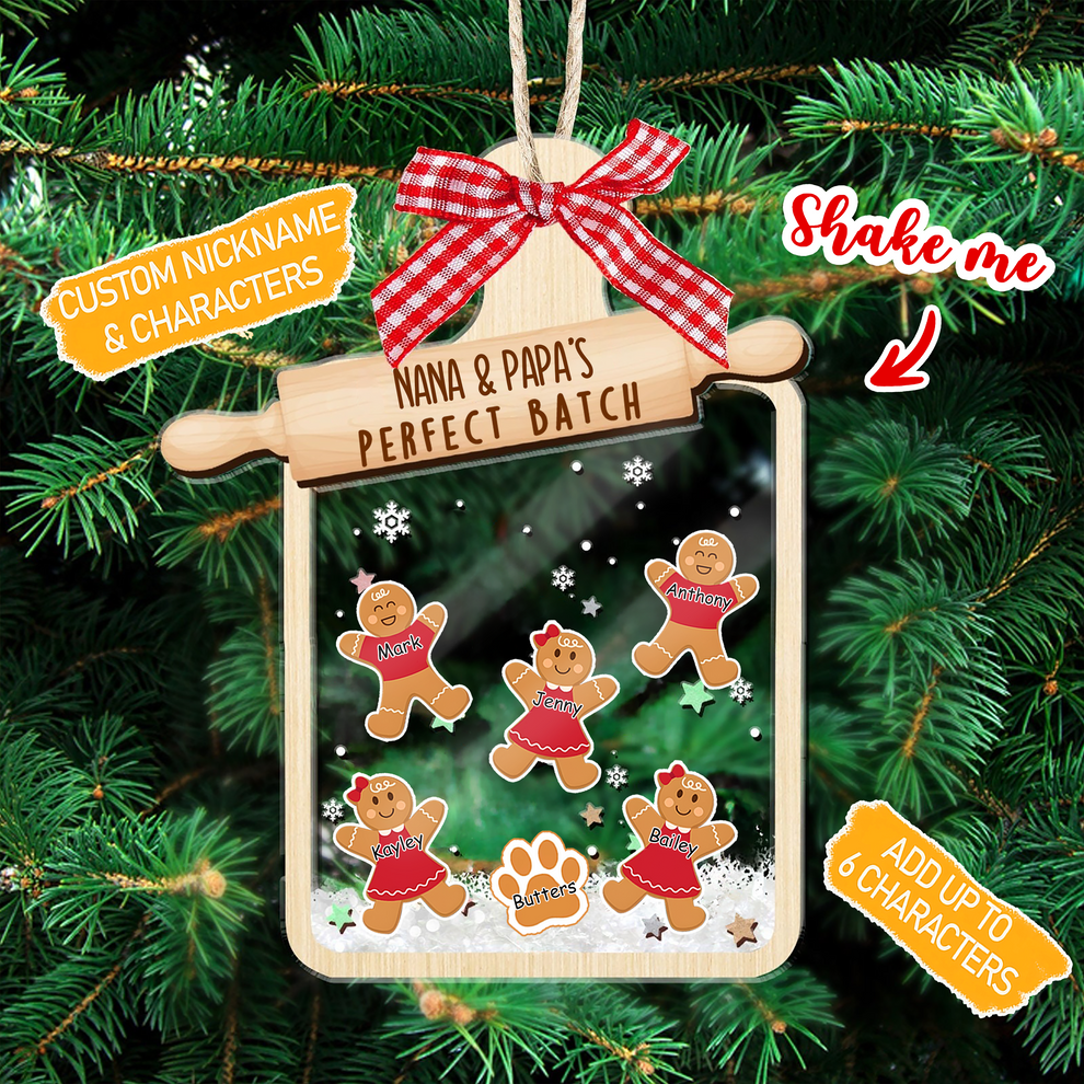 Grandma &amp; Grandpa's Perfect Batch - Custom 3 Layers Shaker Ornament - Personalized Christmas Gift For Couple,  Husband, Wife, Anniversary, Family