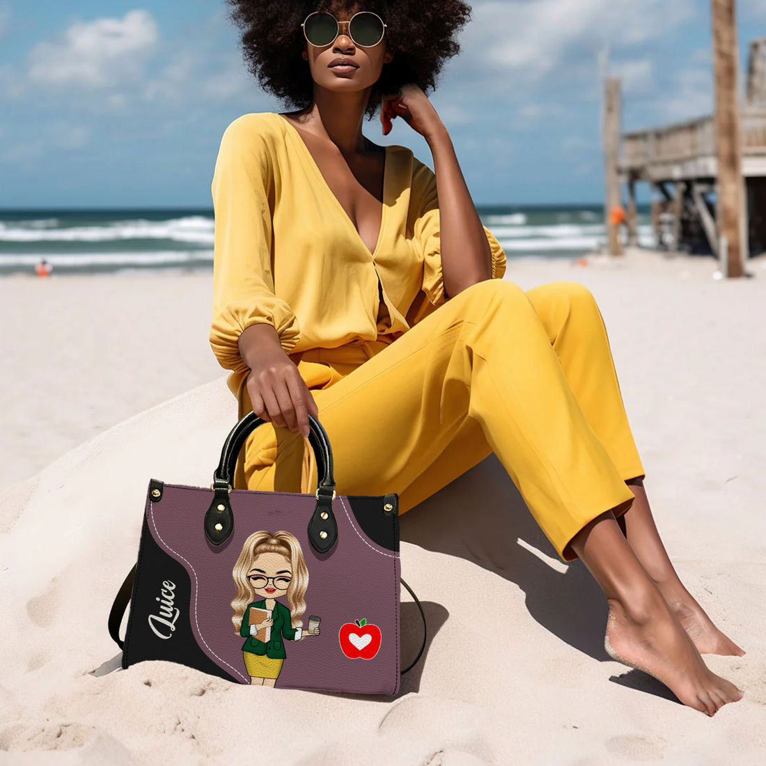 Personalized Teacher With Love handbag, front view