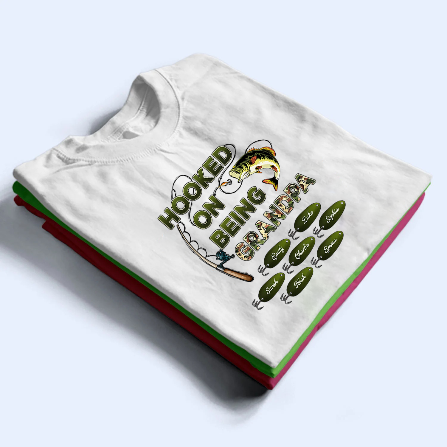 Hooked On Being Grandpa Papa Fishing Camouflage - Personalized Custom T Shirt - Gift for Dad, Papa, Grandpa, Daddy, Dada