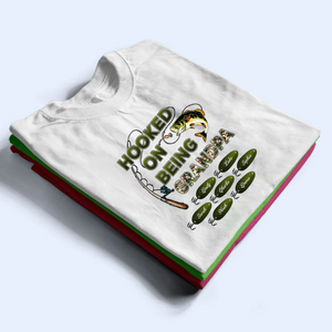 Hooked On Being Grandpa Papa Fishing Camouflage - Personalized Custom T Shirt - Gift for Dad, Papa, Grandpa, Daddy, Dada