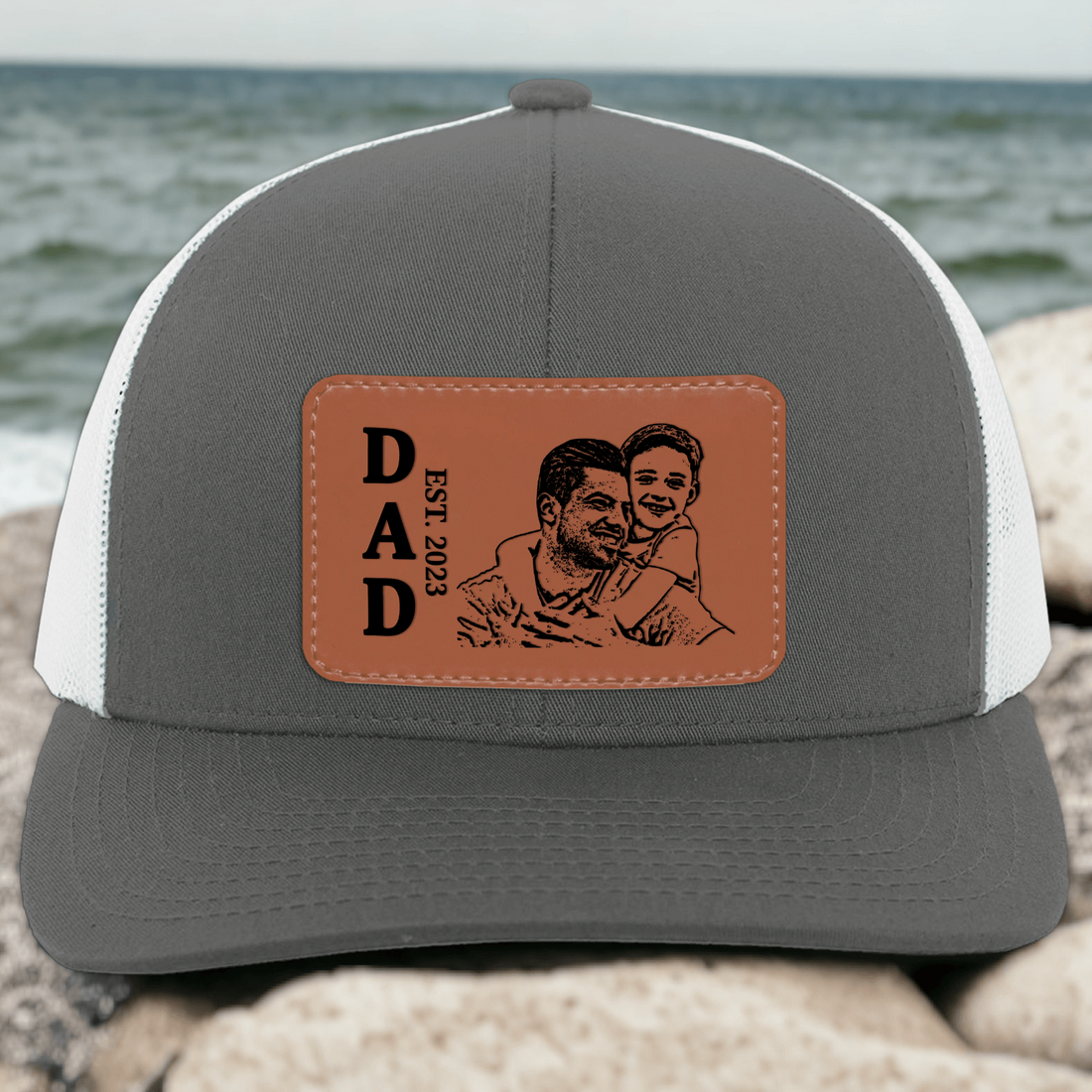 Custom Photo Hat For Dad leather patch hat, alternate view 3