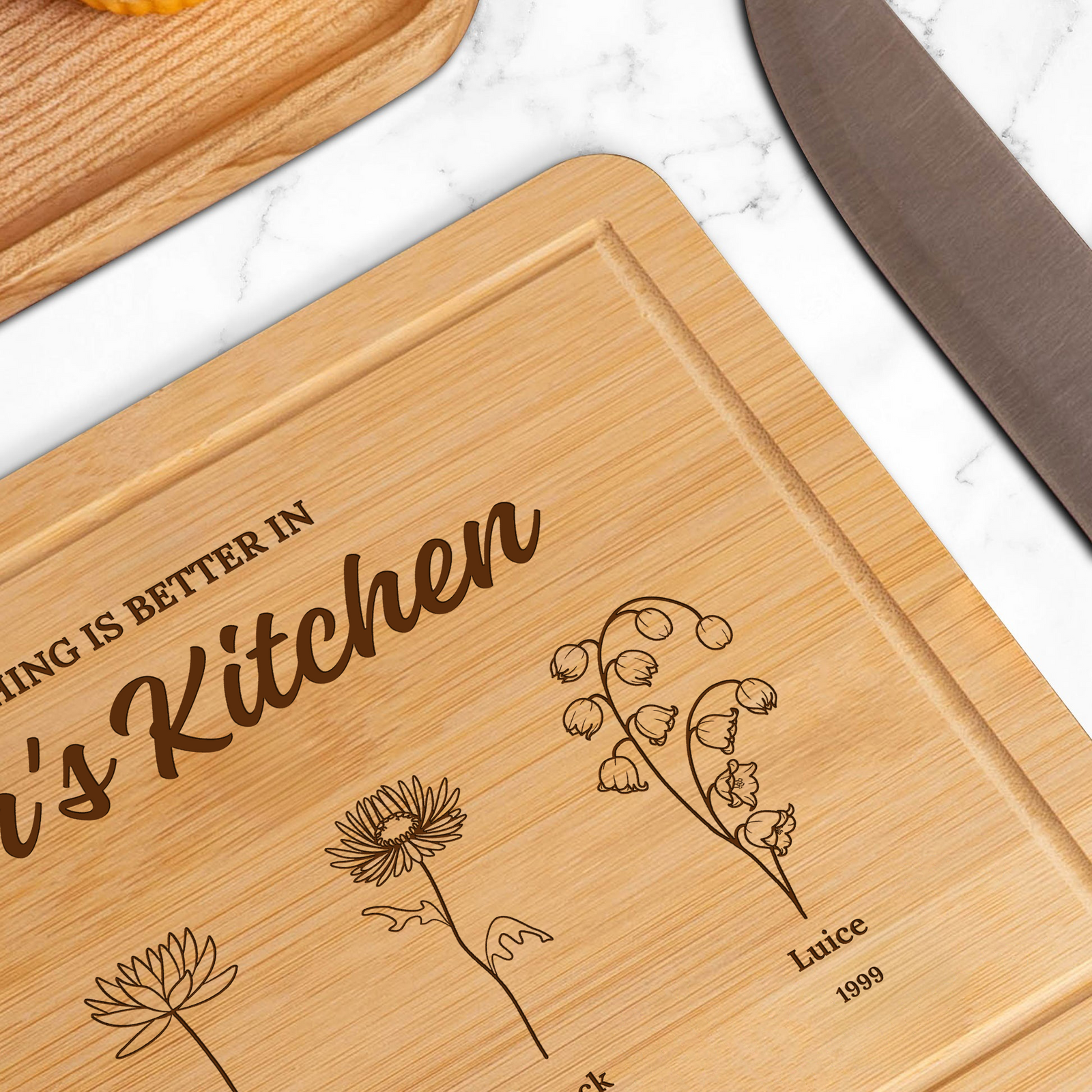 Everything Is Better In Mom's Kitchen - Personalized Engraved Wooden Cutting Board - Mother's Day Gift for Grandma, Mom