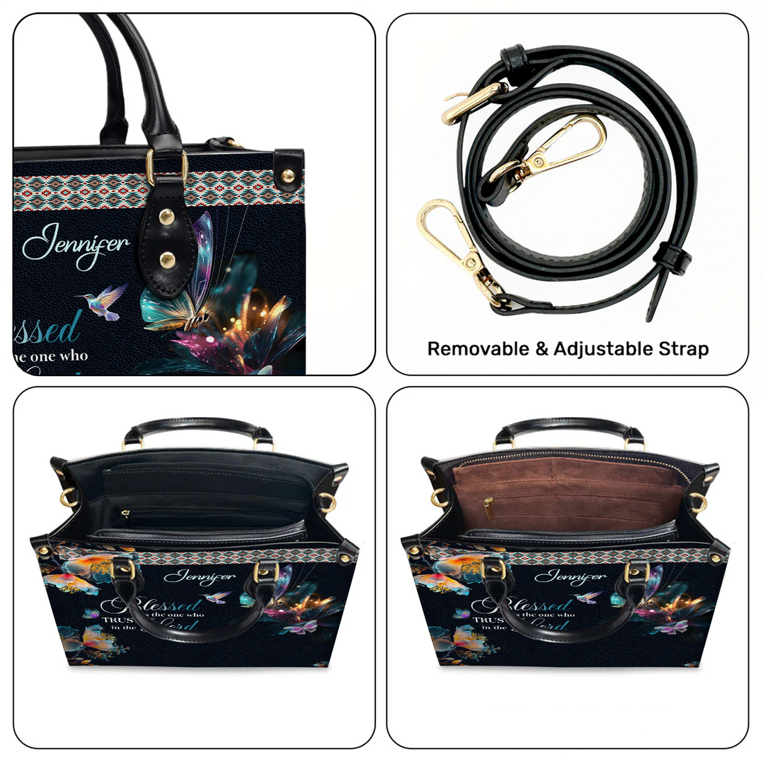 Personalized Blessed Is The One Who Trusts In The Lord handbag, held at the hip