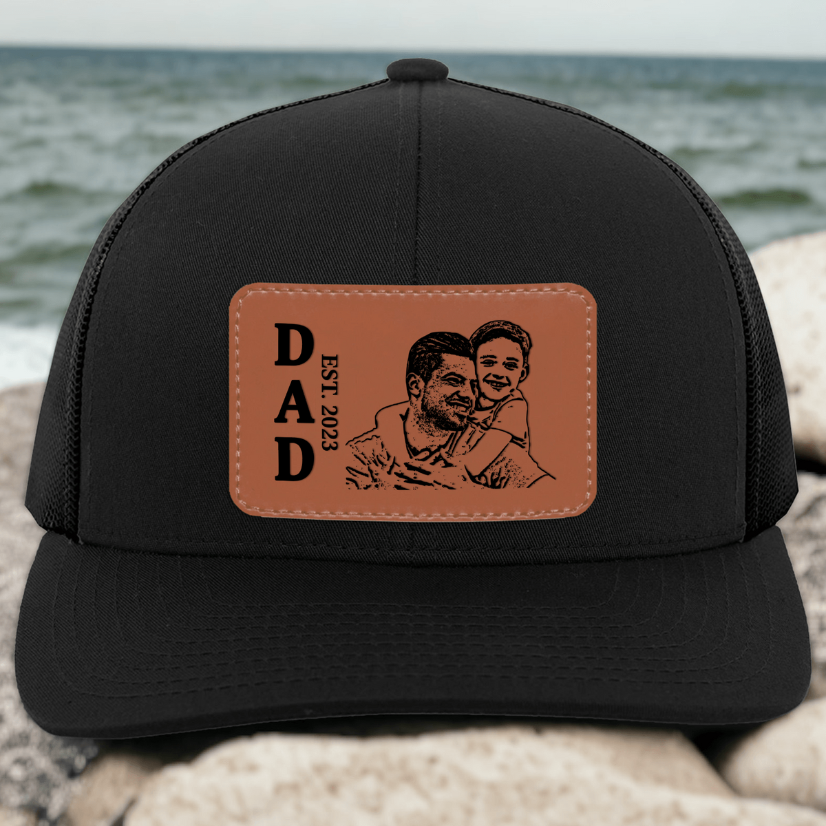 Custom Photo Hat For Dad - Personalized Leather Patch Hat - Father's Day Gifts for Dad, Papa, Daddy