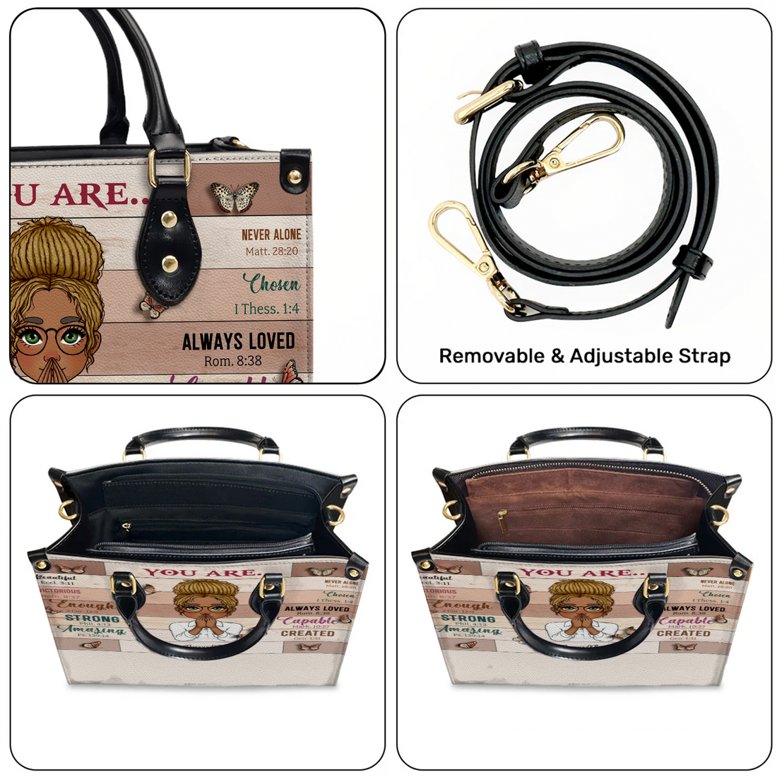 Personalized You Are Beautiful Strong leather handbag, carried outdoors