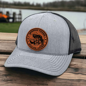 Weekend Hooker Funny Fishing - Personalized Leather Patch Hat - Gift for Him, Husband, Daddy, Fishing Lovers