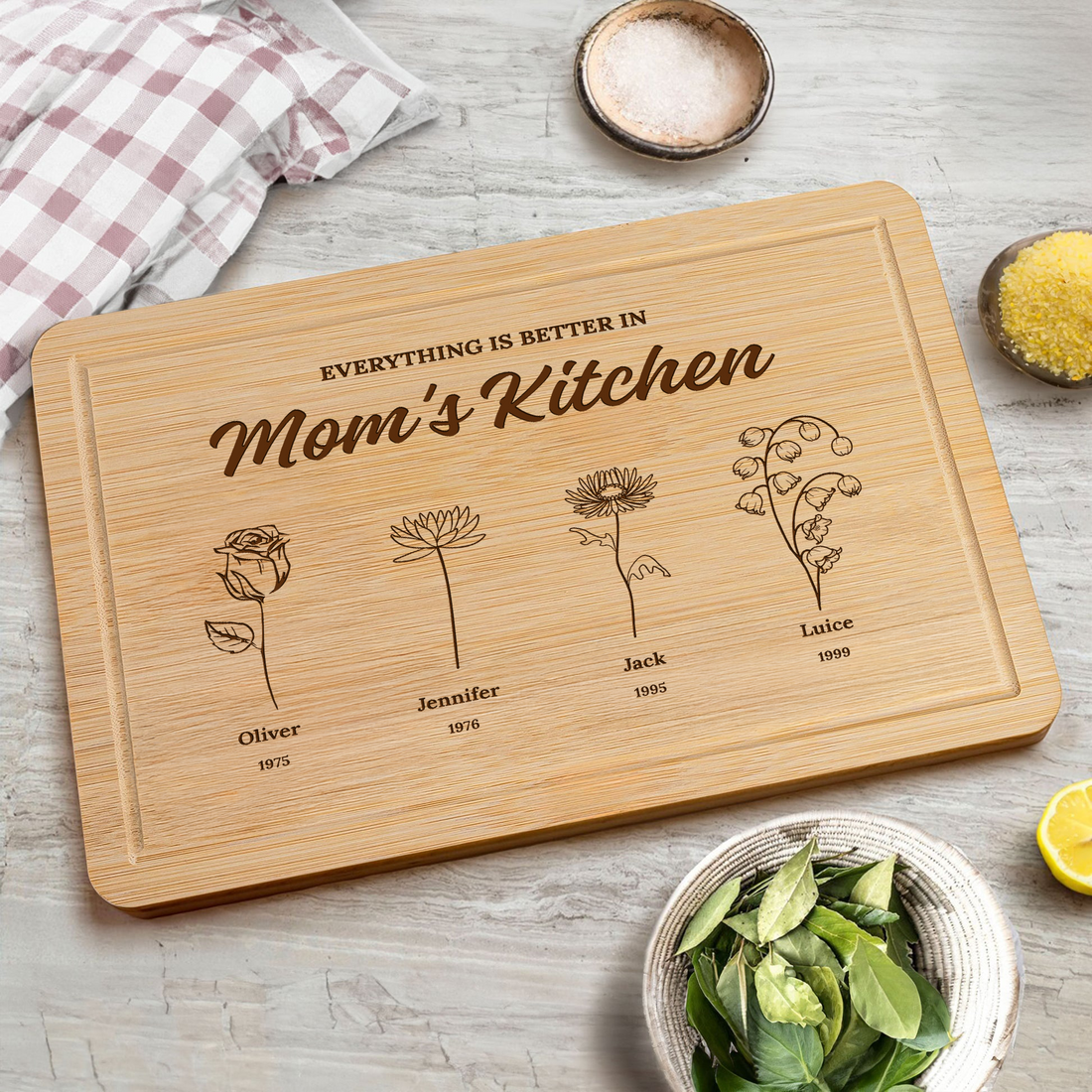 Everything Is Better In Mom's Kitchen - Personalized Engraved Wooden Cutting Board - Mother's Day Gift for Grandma, Mom