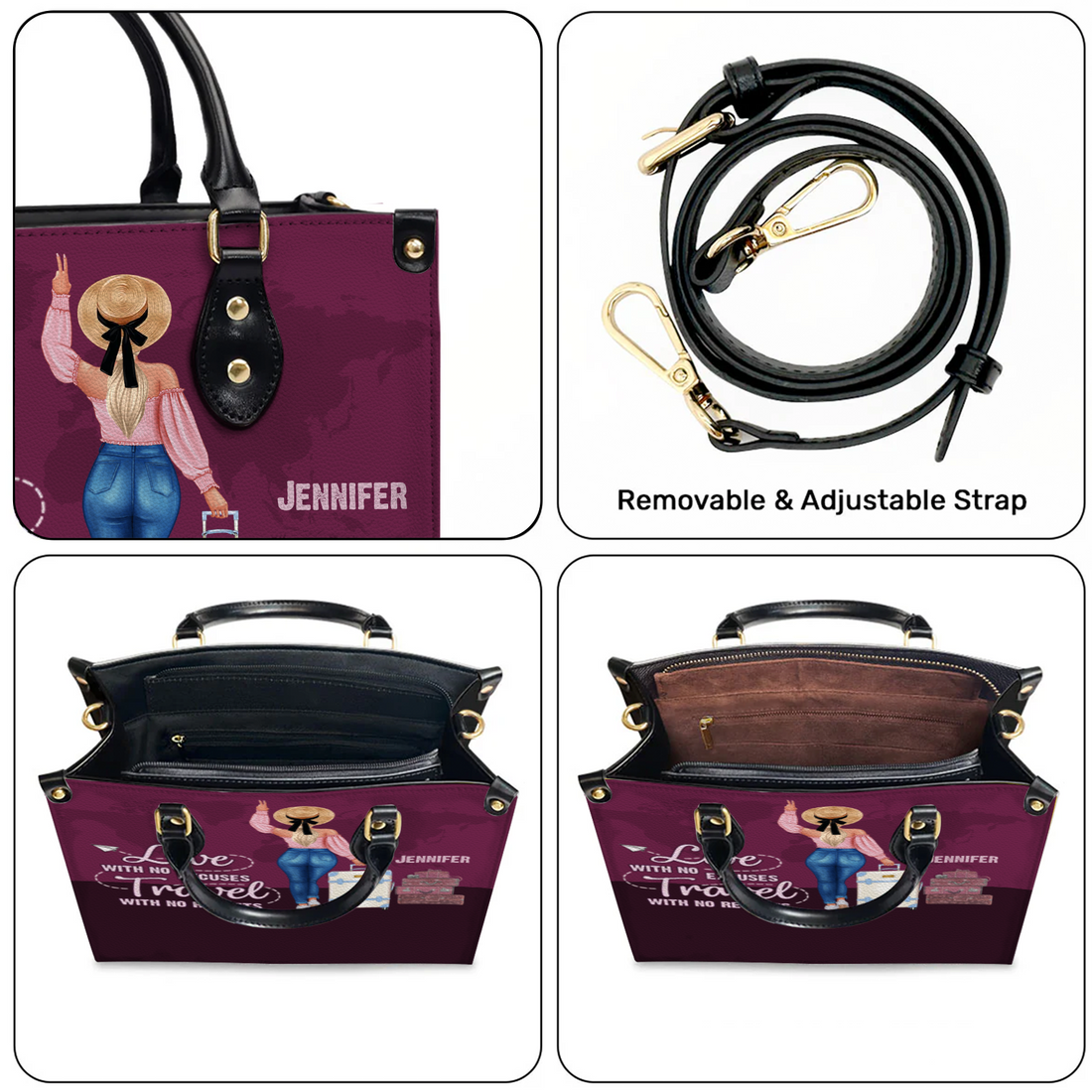 Personalized Just A Girl Who Loves Traveling leather handbag, carried outdoors