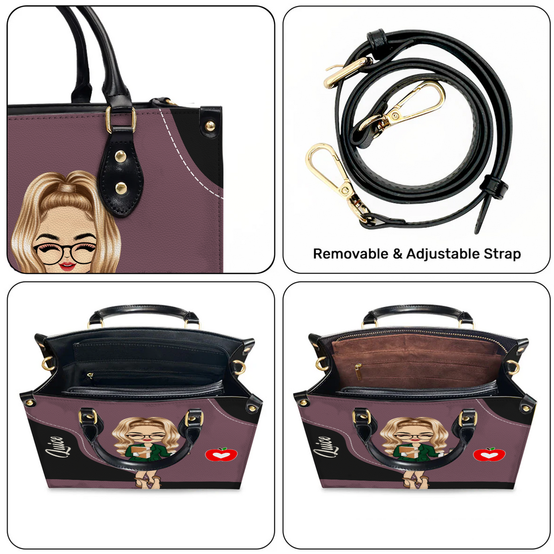 Personalized Teacher With Love handbag, carried on the shoulder