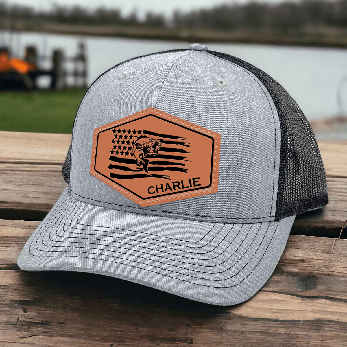 Fisherman Hat - Personalized Leather Patch Hat - Father's Day Gift for Him, Husband, Daddy, Fishing Lovers