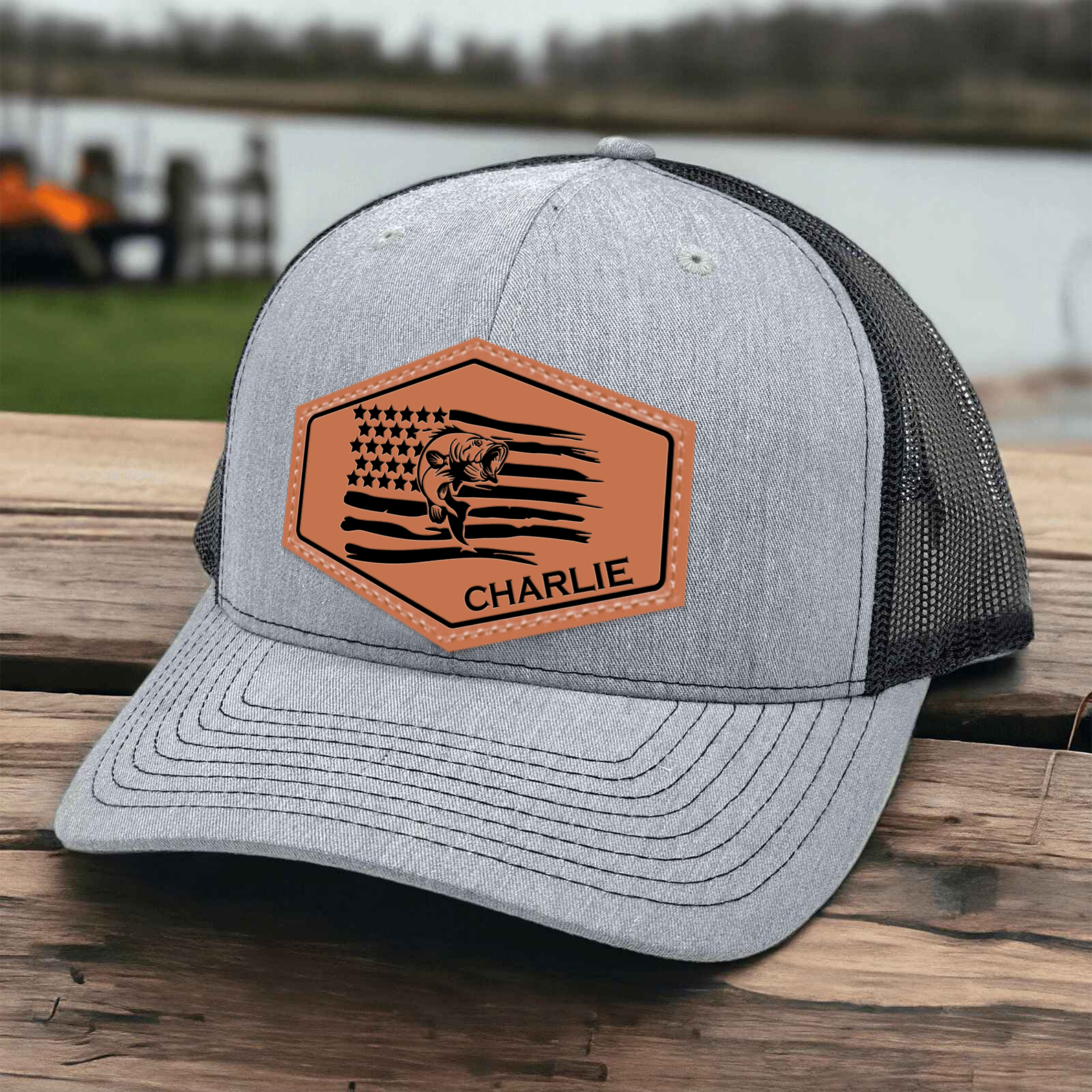 Fisherman Hat - Personalized Leather Patch Hat - Father's Day Gift for Him, Husband, Daddy, Fishing Lovers