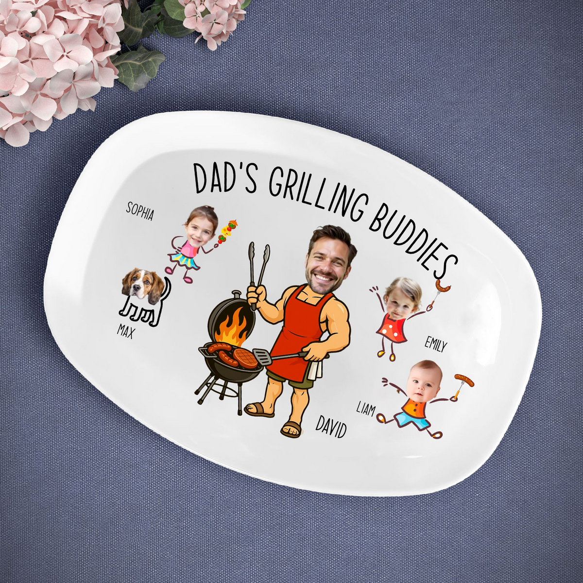 Custom Photo Dad’s Grilling Buddies - Personalized Grilling Platter - Father's Day Gifts for Dad, Husband, Papa, Grandpa, Daddy