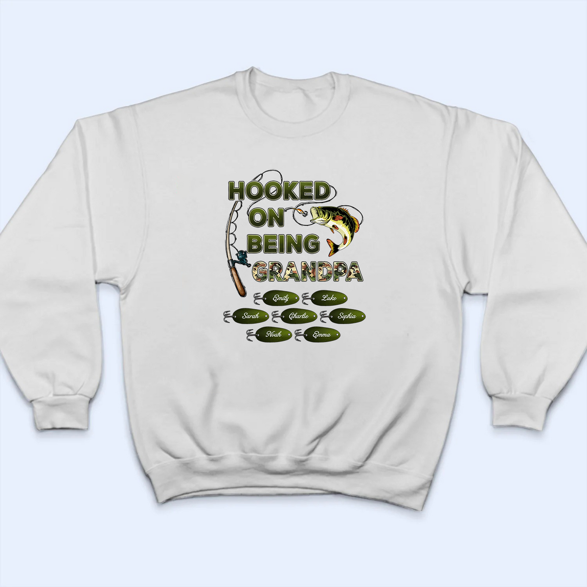 Hooked On Being Grandpa Papa Fishing Camouflage - Personalized Custom T Shirt - Gift for Dad, Papa, Grandpa, Daddy, Dada