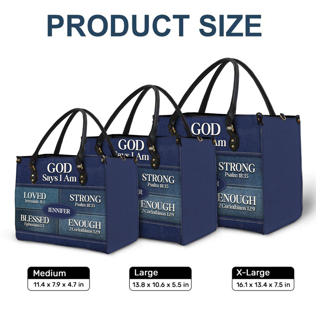 Personalized Christianartbag God Says I Am Blue handbag, worn on a beach