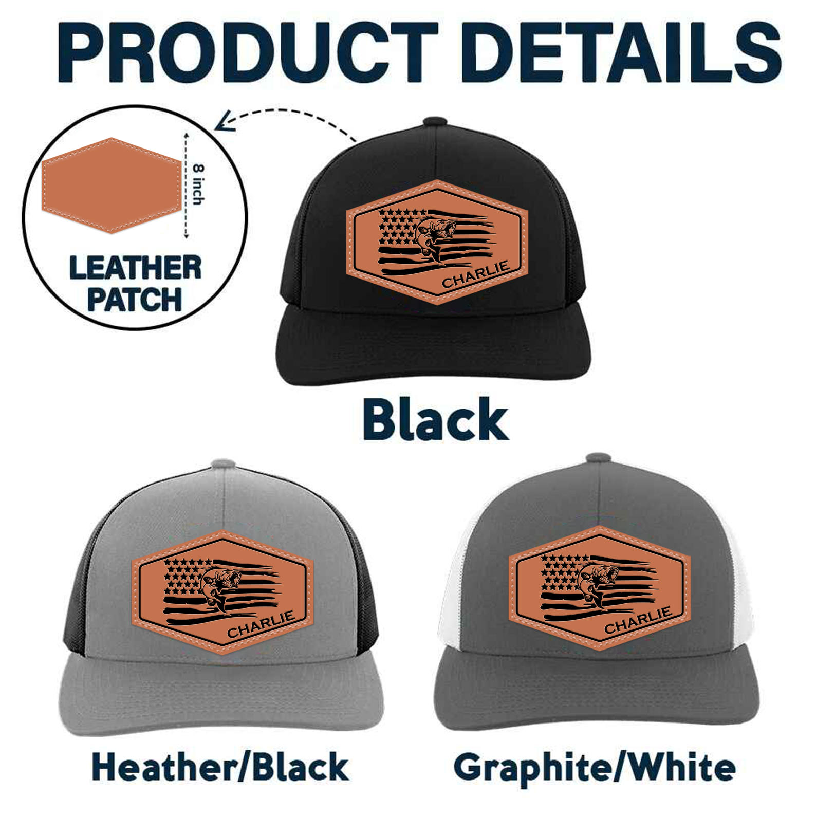 Fisherman Hat - Personalized Leather Patch Hat - Father's Day Gift for Him, Husband, Daddy, Fishing Lovers