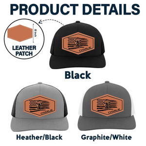 Fisherman Hat - Personalized Leather Patch Hat - Father's Day Gift for Him, Husband, Daddy, Fishing Lovers