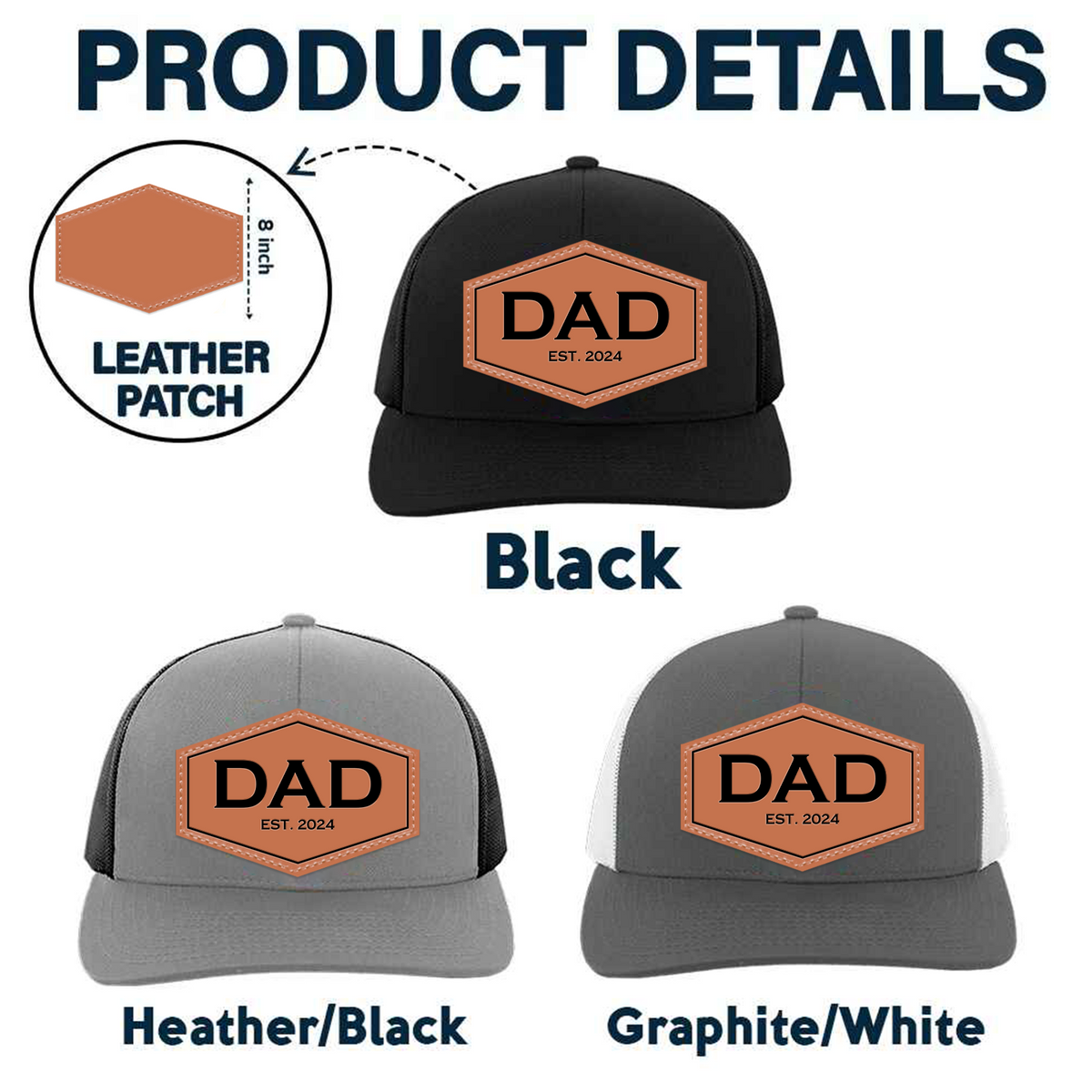 Dad EST - Personalized Leather Patch Hat - Father's Day Gift for Him, Husband, Daddy