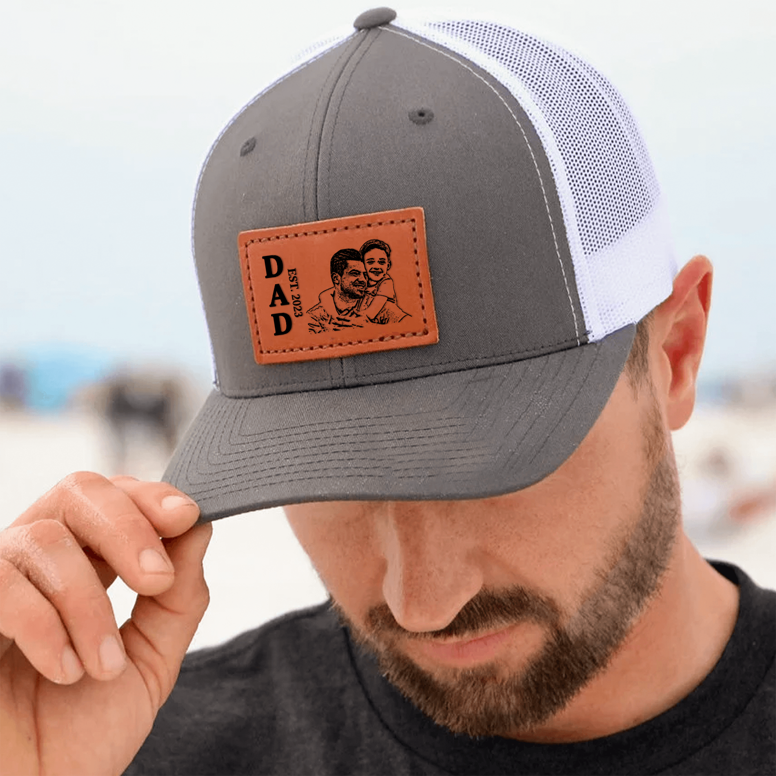 Custom Photo Hat For Dad - Personalized Leather Patch Hat - Father's Day Gifts for Dad, Papa, Daddy