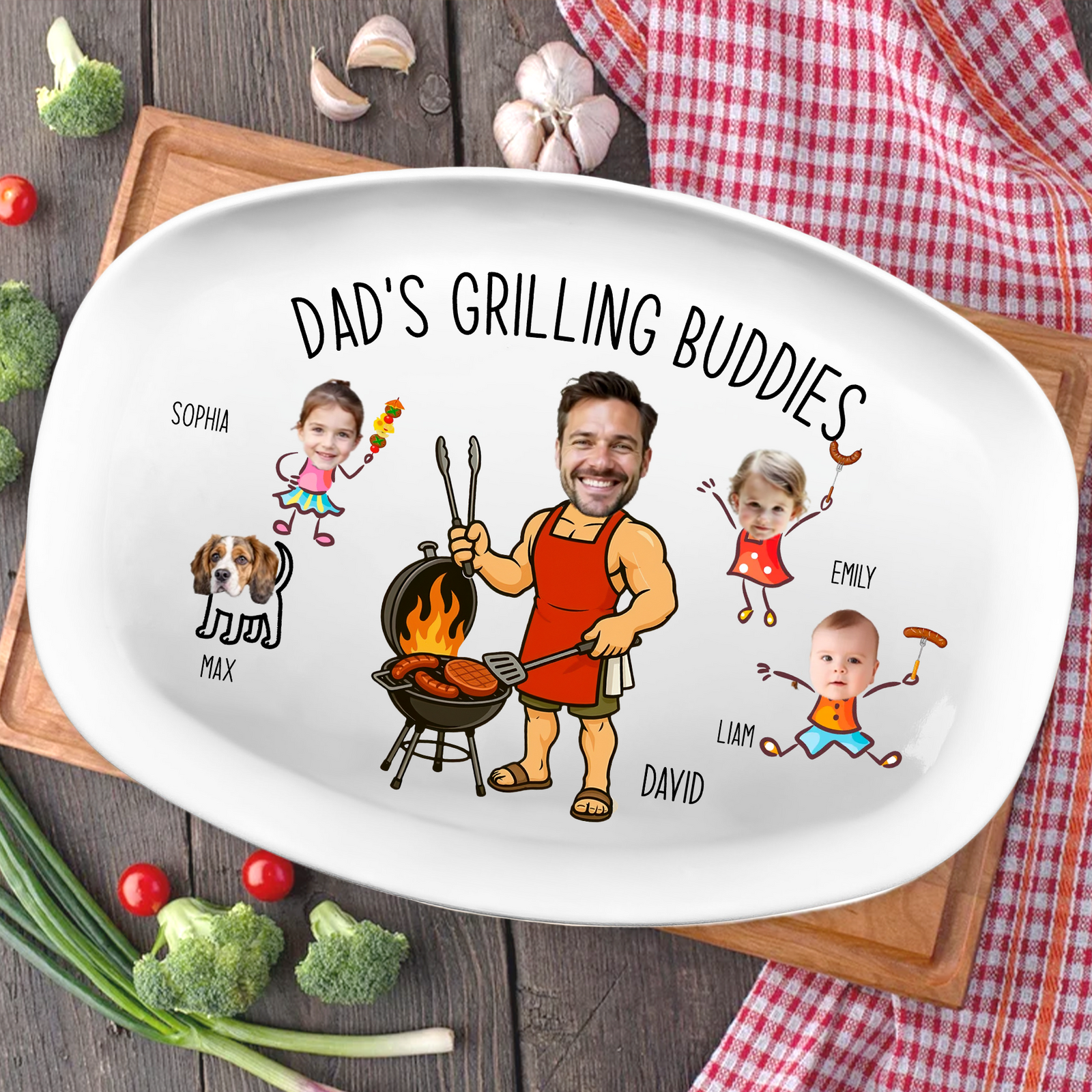 Custom Photo Dad’s Grilling Buddies - Personalized Grilling Platter - Father's Day Gifts for Dad, Husband, Papa, Grandpa, Daddy