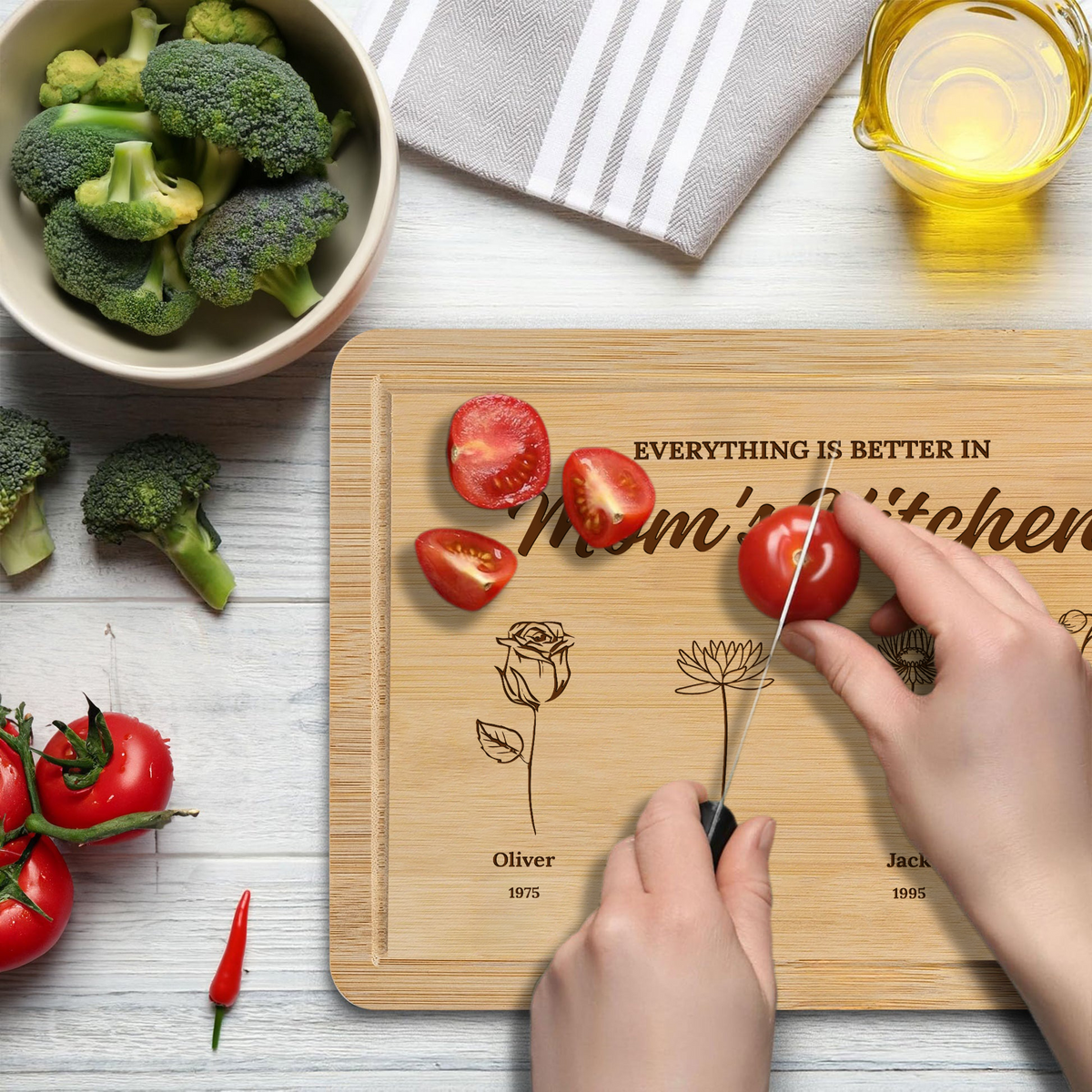 Everything Is Better In Mom's Kitchen - Personalized Engraved Wooden Cutting Board - Mother's Day Gift for Grandma, Mom