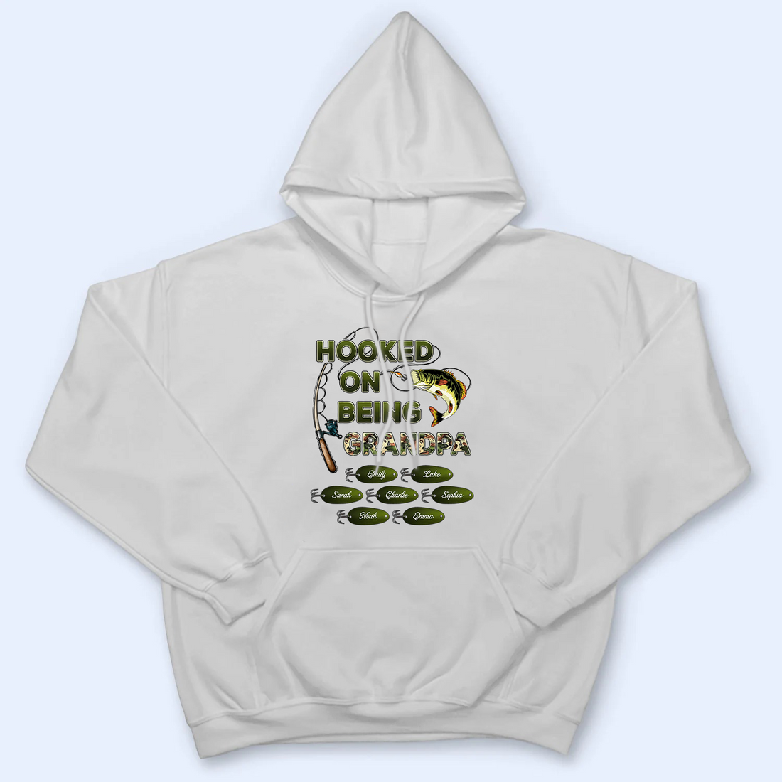 Personalized Hooked On Being Grandpa Papa Fishing Camouflage t-shirt, alternate view 6