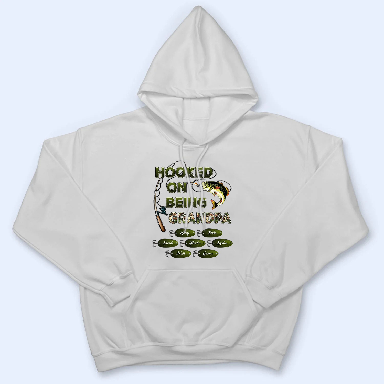 Hooked On Being Grandpa Papa Fishing Camouflage - Personalized Custom T Shirt - Gift for Dad, Papa, Grandpa, Daddy, Dada