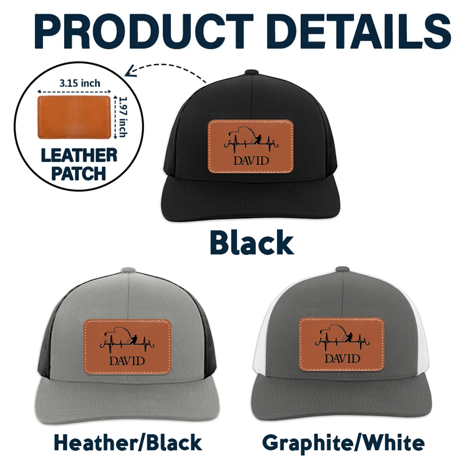 Fishing Trucker Hat - Personalized Leather Patch Hat - Father's Day Gift for Him, Husband, Daddy, Fishing Lovers