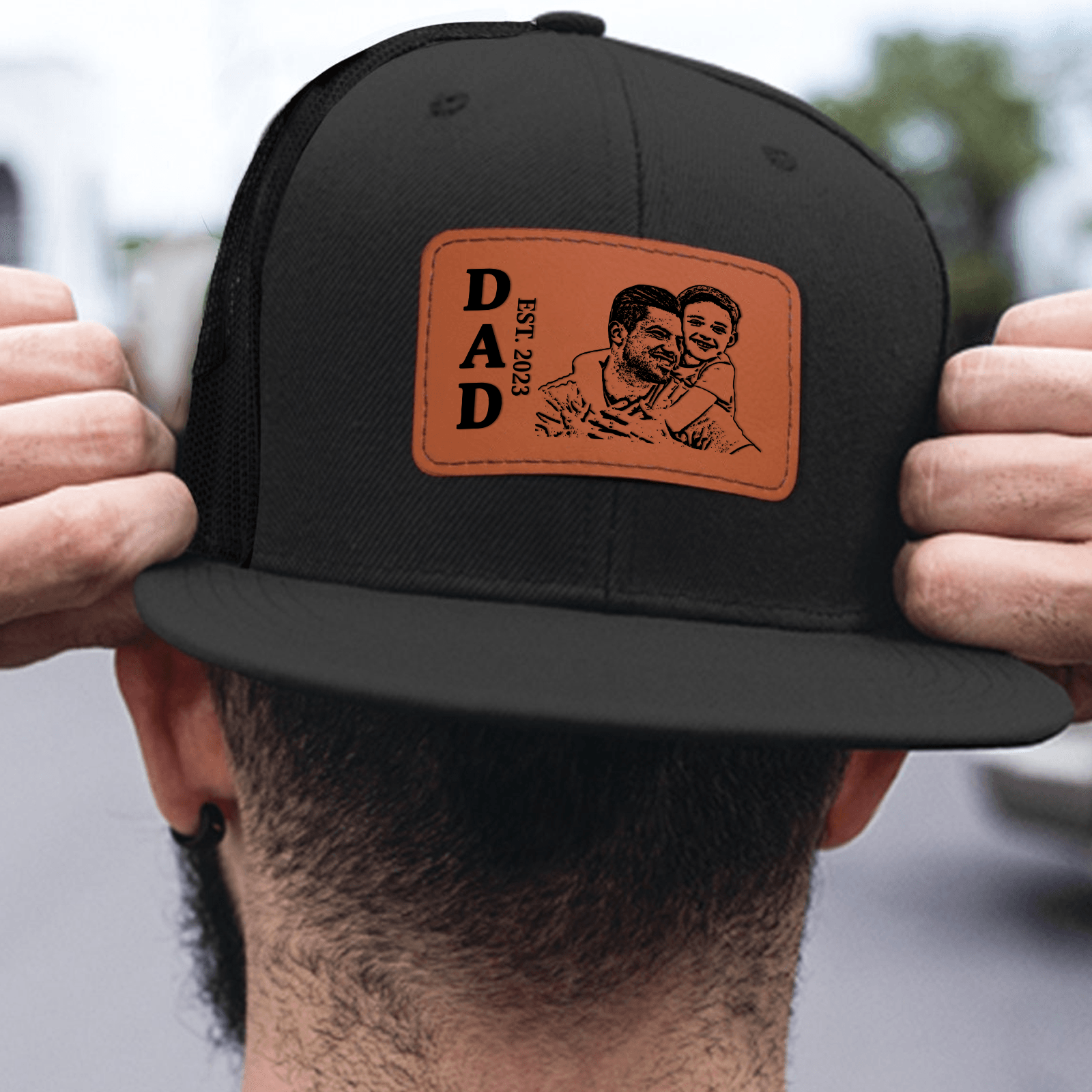 Custom Photo Hat For Dad - Personalized Leather Patch Hat - Father's Day Gifts for Dad, Papa, Daddy