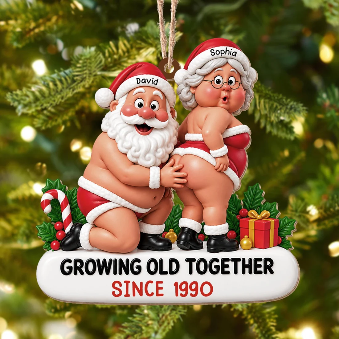 Couple Growing Old Together - Personalized Wood Ornament - Christmas Gift For Her/Him, Husband/Wife, Couple On Anniversary