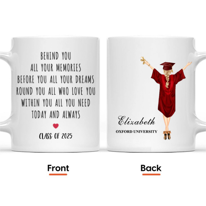 Behind You All Your Memories - Personalized Custom Mug - Graduation Motivation Gift For Her/Him, Daughter/Son, Grad Ceremony, Commencement