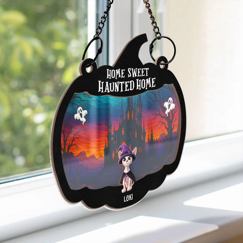 Halloween Home Sweet Haunted Home Pet Lovers - Personalized Window Hanging Suncatcher Ornament - Gift For Dog/Cat Owners, Dog/Cat Lovers