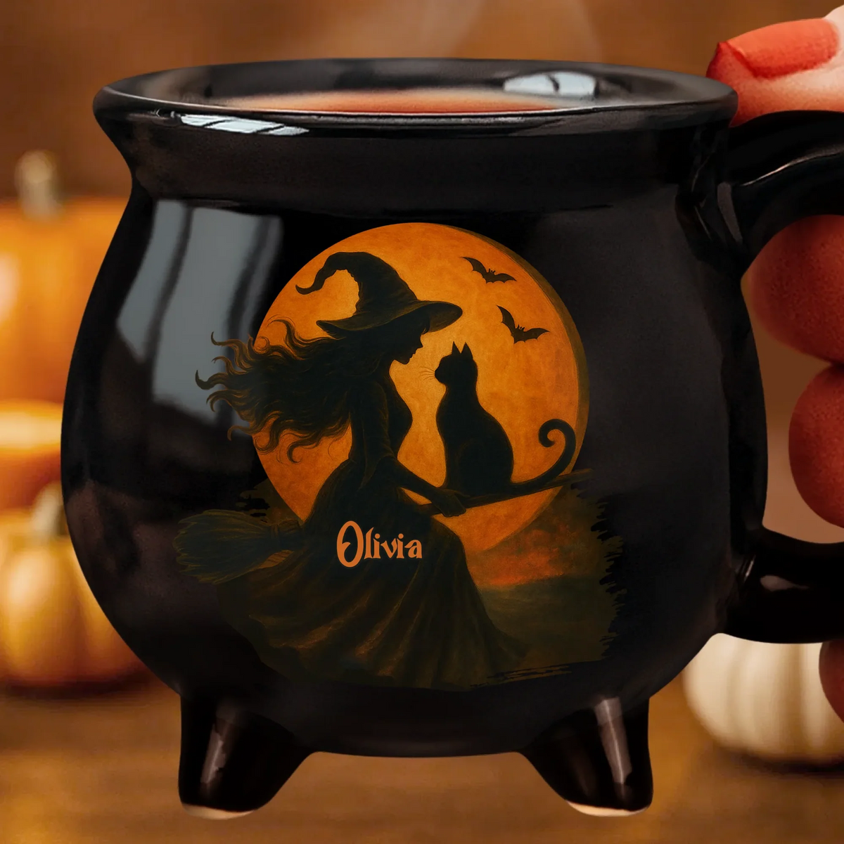 Custom Name Halloween Witchy - Personalized Ceramic Cauldron Coffee Mug - Halloween Gifts For Besties, Sisters, BFF, Family, Yourself