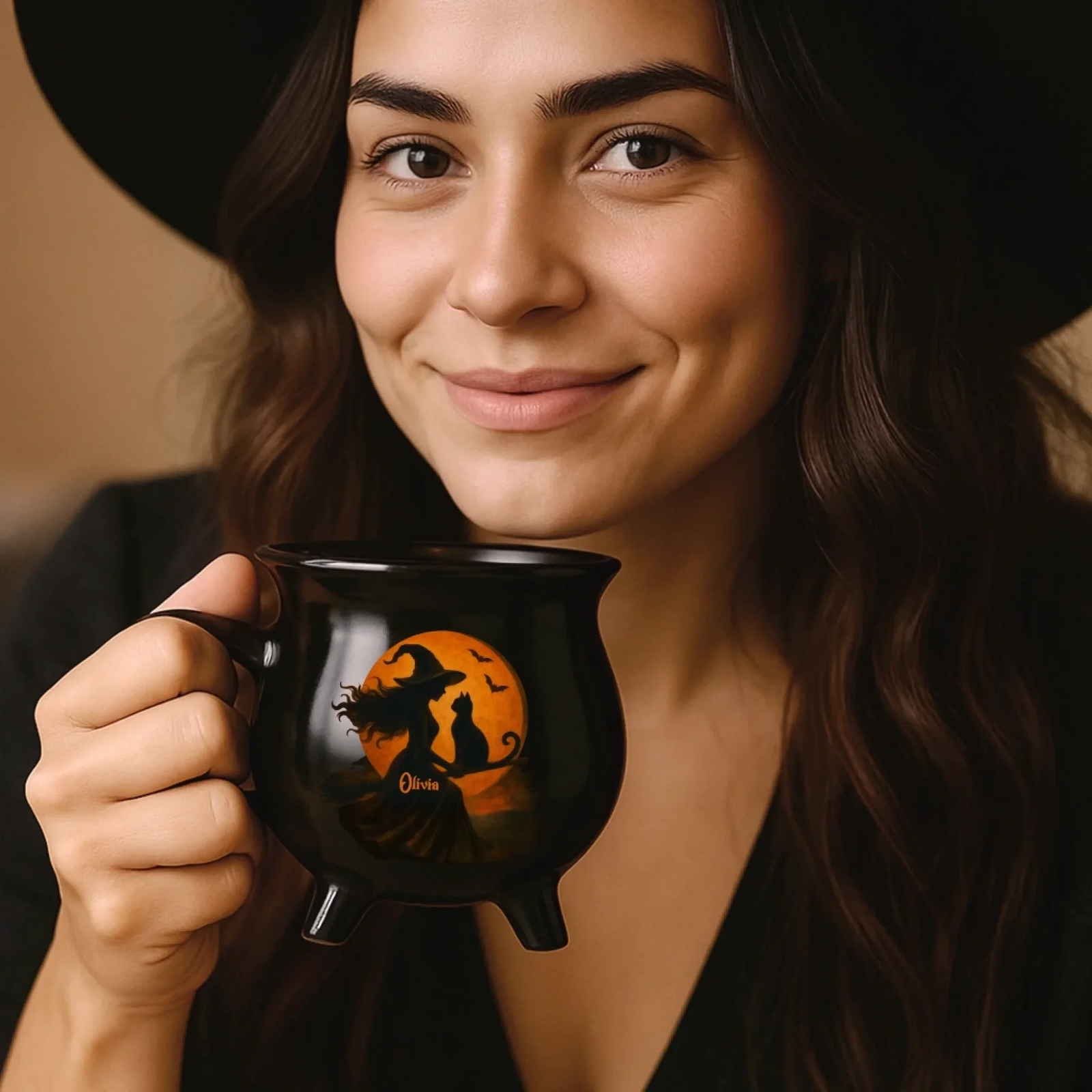 Custom Name Halloween Witchy - Personalized Ceramic Cauldron Coffee Mug - Halloween Gifts For Besties, Sisters, BFF, Family, Yourself