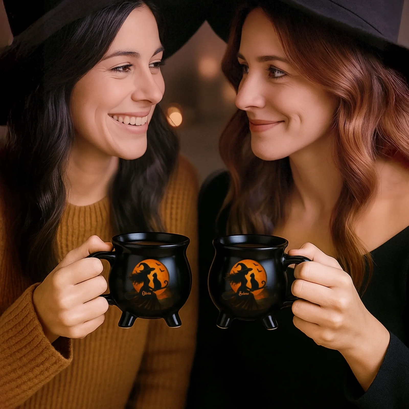Custom Name Halloween Witchy - Personalized Ceramic Cauldron Coffee Mug - Halloween Gifts For Besties, Sisters, BFF, Family, Yourself