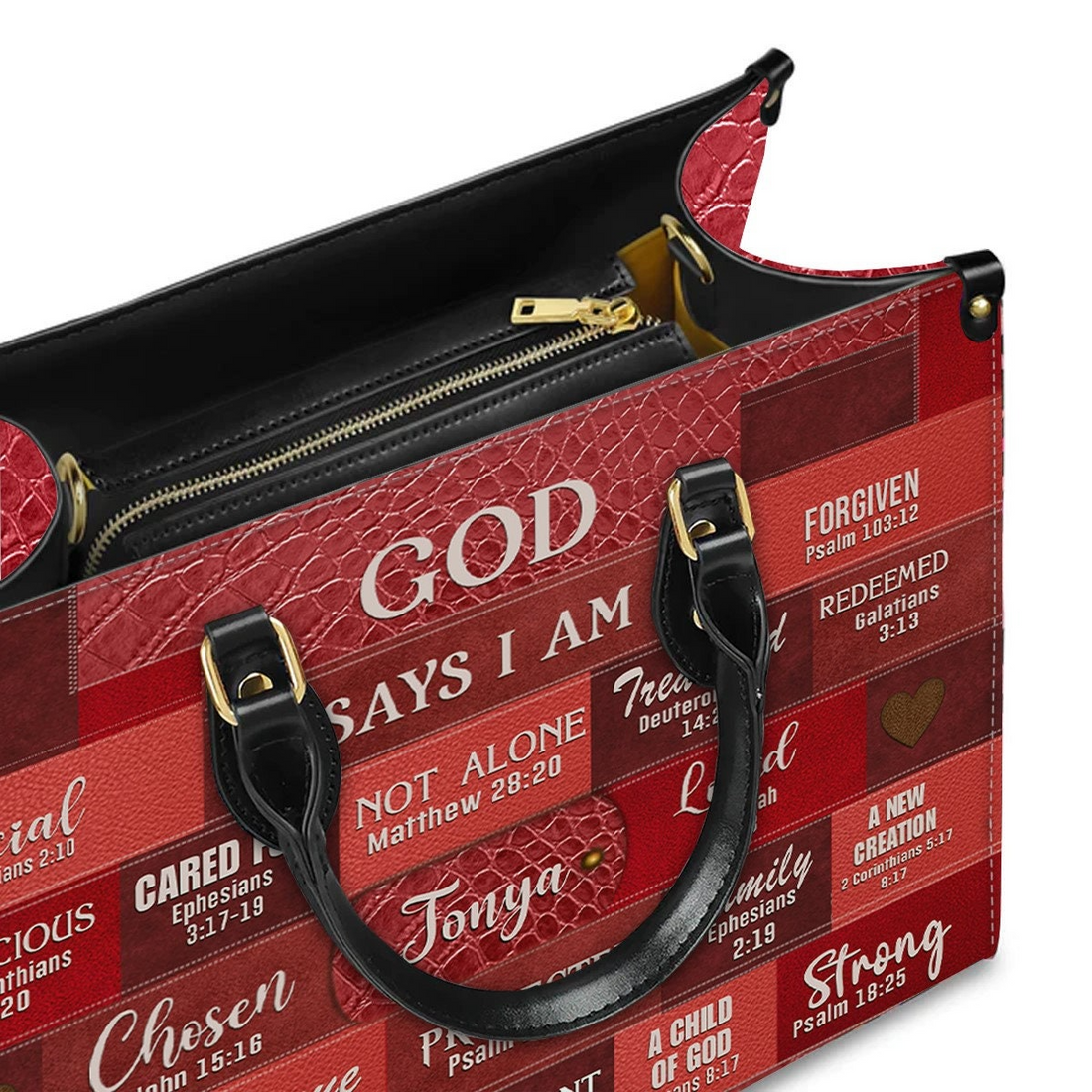 Personalized Christianartbag God Says I Am Red handbag, carried on the shoulder