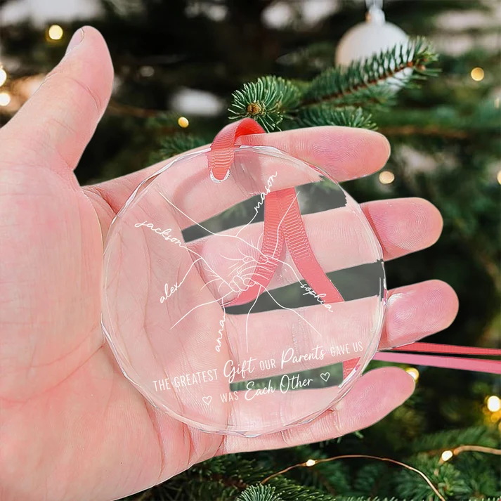 Hands Line Art Custom Name Gift For Sibling - Personalized Circle Glass Ornament - Christmas Gift For Brothers, Sisters, Siblings