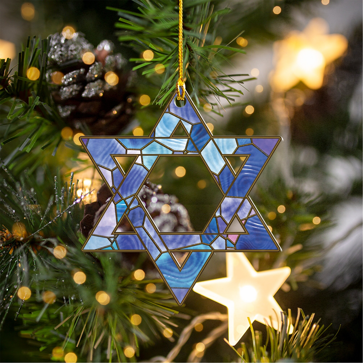Acrylic Menorah and Star of David for Hanukkah Tree - Custom Shaped Acrylic Ornament - Interfaith Family Gift Ideas, Jewish and Christian Family Decorations