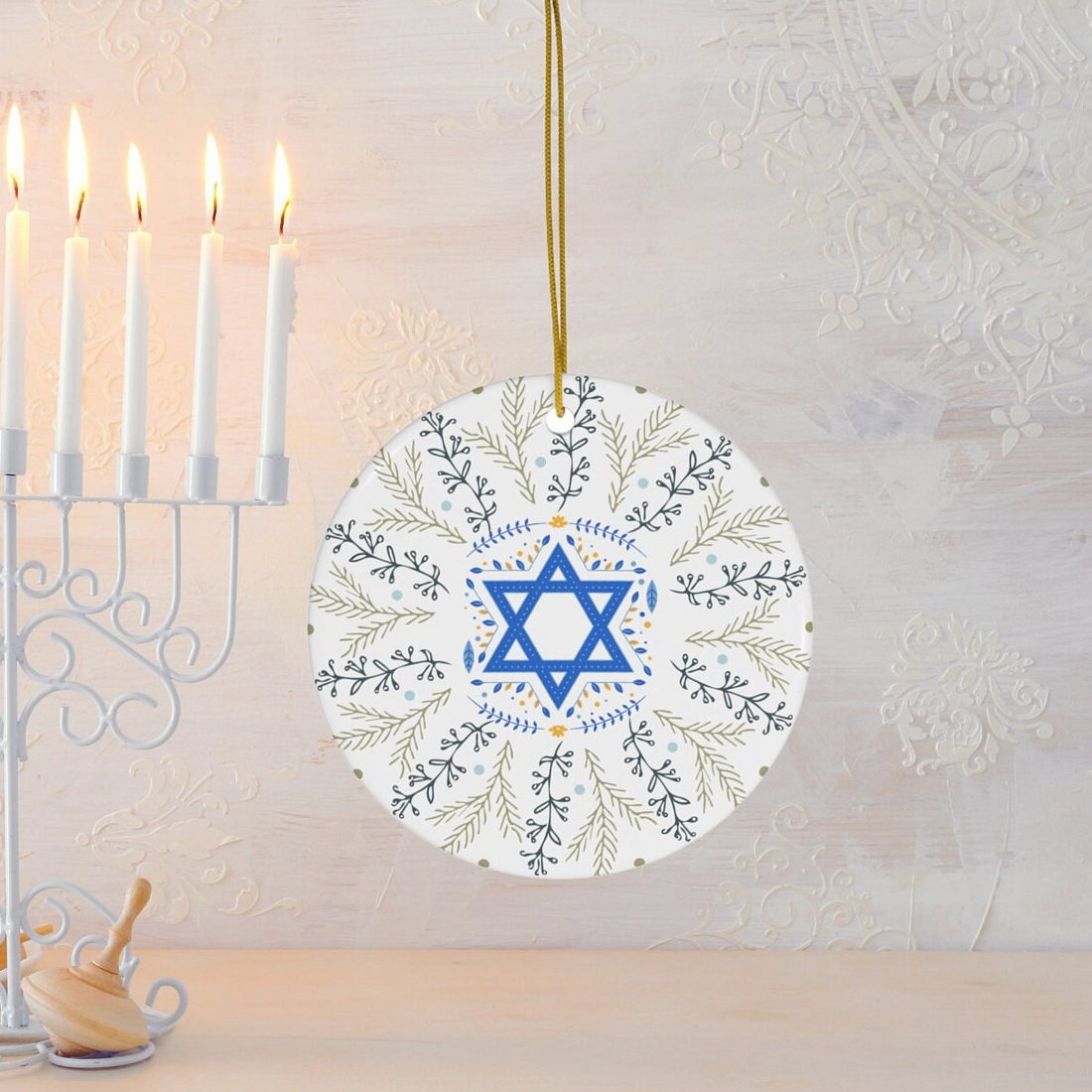Hanukkah Ceramic Ornament Jewish Holiday - Interfaith Family Gift Ideas, Jewish and Christian Family Decorations