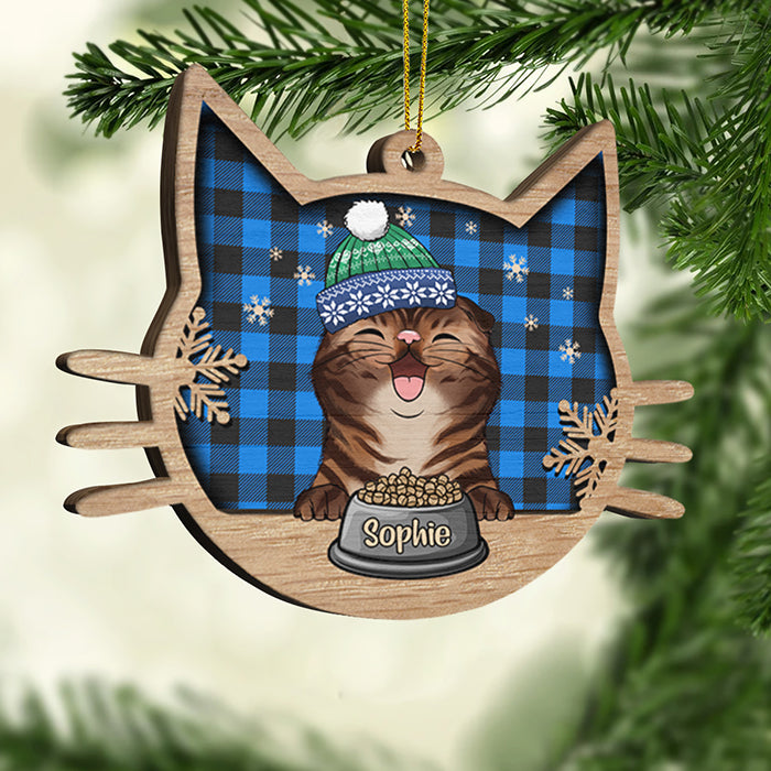 Happy Cat On Christmas Day custom shaped wood ornament, alternate view 3