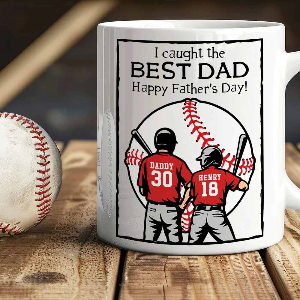 Personalized We Caught the Best Dad Baseball mug, alternate view 2
