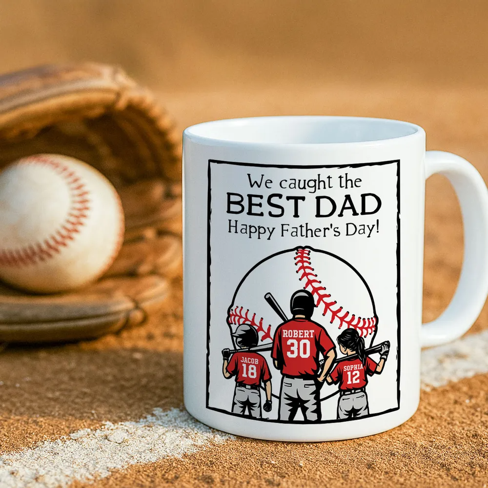 Personalized We Caught the Best Dad Baseball mug, alternate view 4