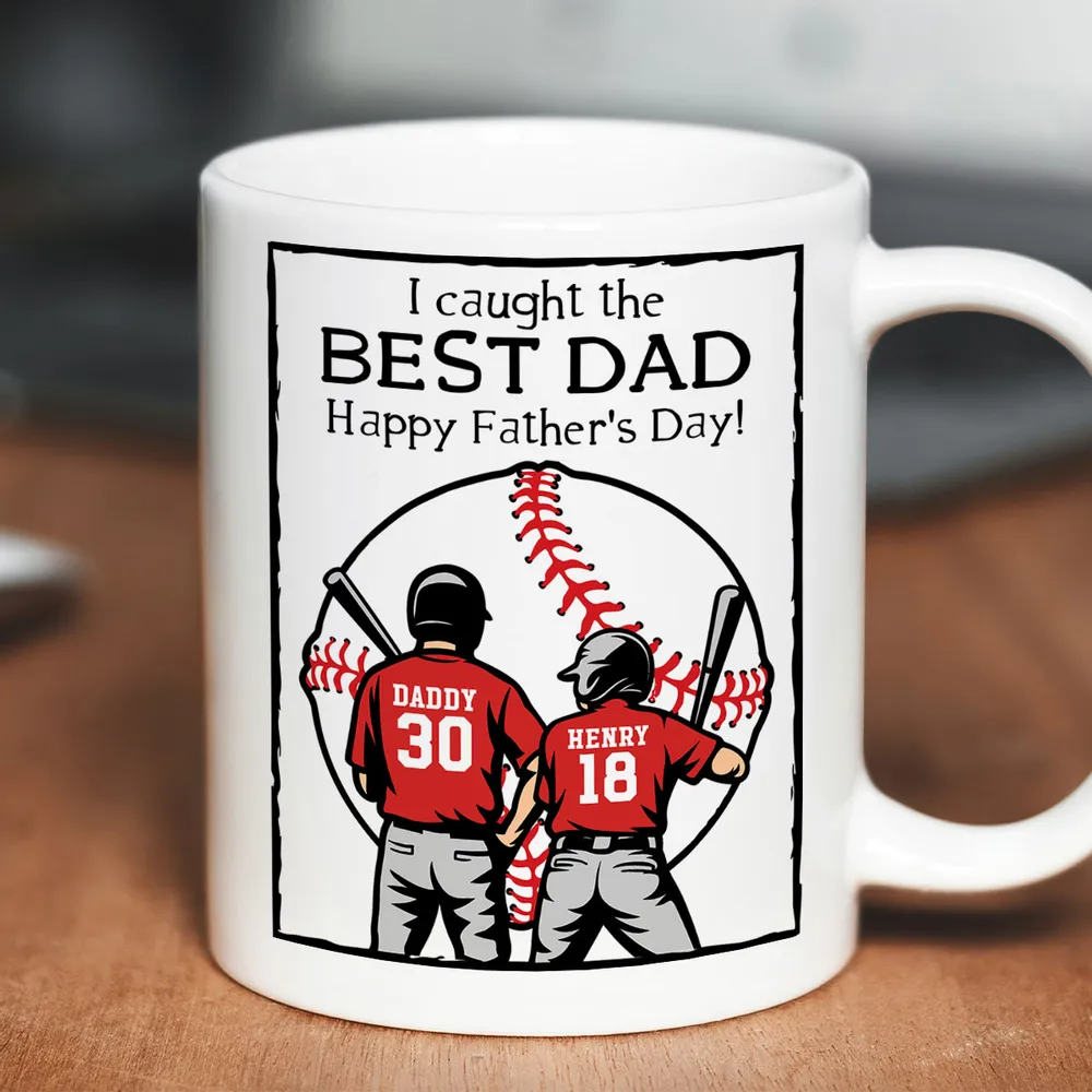 Personalized We Caught the Best Dad Baseball mug, alternate view 3