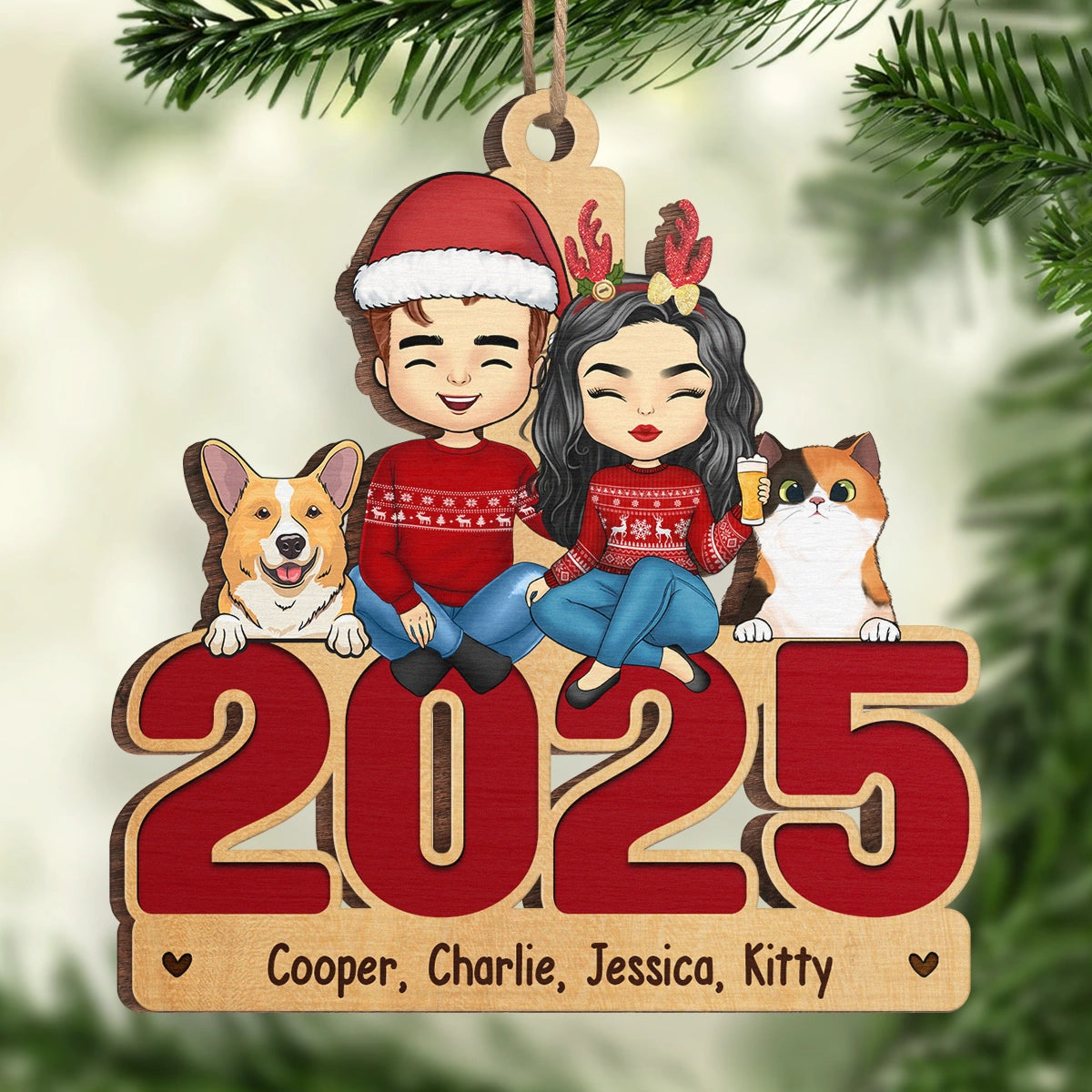 Happy Howlidays With All Our Love - Dog & Cat - Personalized Custom Shaped Ornament - Christmas Gift For Family, Pet Owners, Pet Lovers