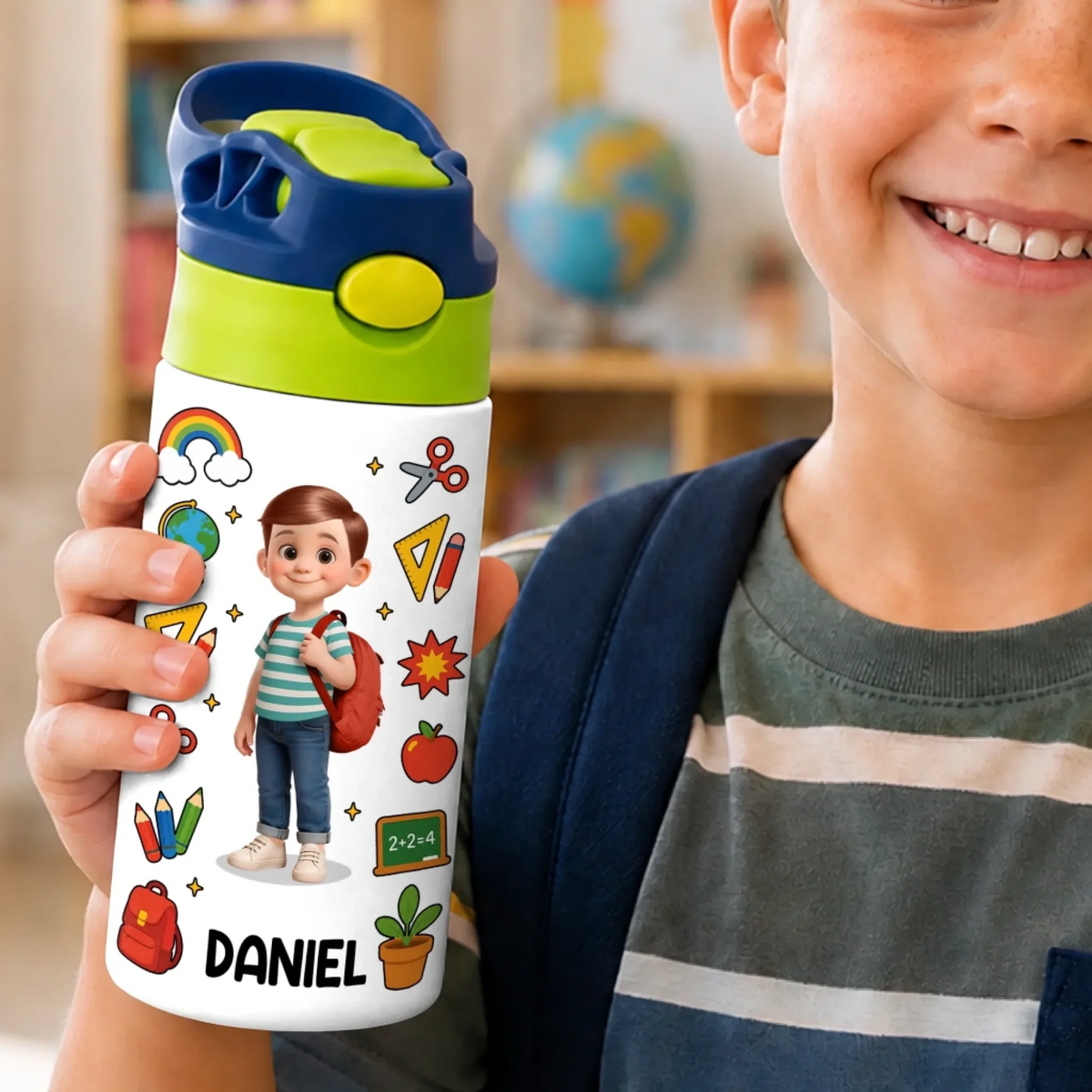 Happy Mind Happy Heart Kids Back To School - Personalized Kids Insulated Water Bottle - Gift For Back To School, First Day of School - Student, Son, Daughter | Kindergarten, Pre-K, Preschool